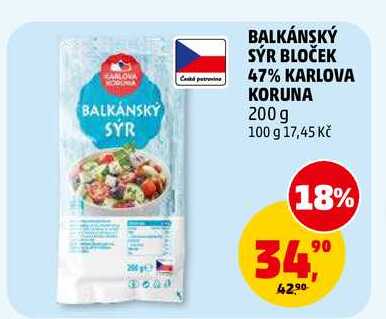 BALKÁNSKÝ SÝR BLOČEK 47% KARLOVA KORUNA, 200 g 