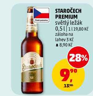STAROČECH PREMIUM světlý ležák, 0,5 l v akci