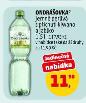 ONDRÁŠOVKA jemně perlivá s příchutí kiwano a jablko, 1,5 l