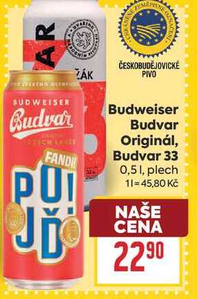 Budweiser Budvar Originál, Budvar 33 0,5 1, plech 