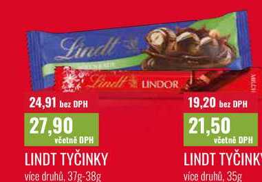 LINDT TYČINKY 37g-38g 