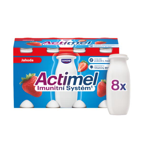 Actimel Probiotický jogurtový nápoj s vitamíny jahoda 8x100g