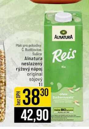 Alnatura neslazený rýžový nápoj original sójový 1l