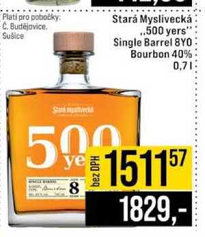 Stará Myslivecká .,500 yers" Single Barrel 8YO Bourbon 40% 0,7l