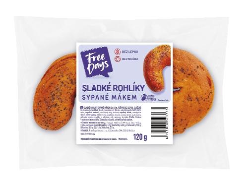 FreeDays Sladký rohlík sypaný mákem 2 ks, 120 g