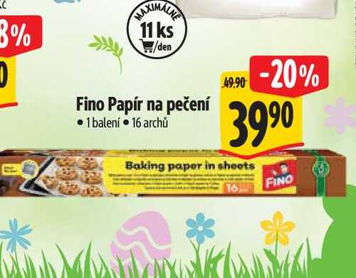   Fino Papír na pečení 1 balení  16 archů 