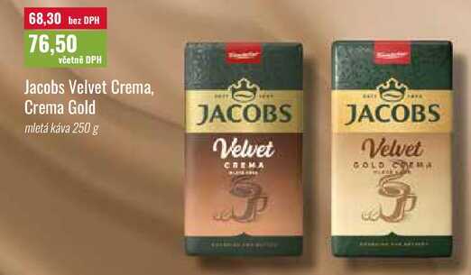 Jacobs Velvet Crema, Crema Gold mletá káva 250 g 