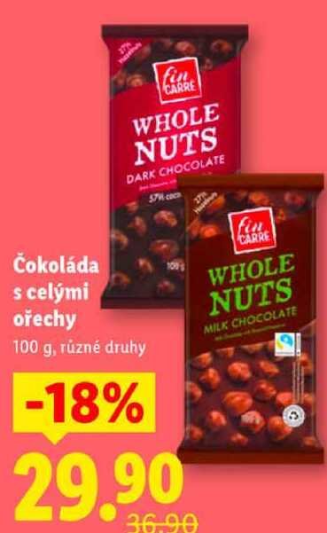 Čokoláda s celými ořechy, 100 g