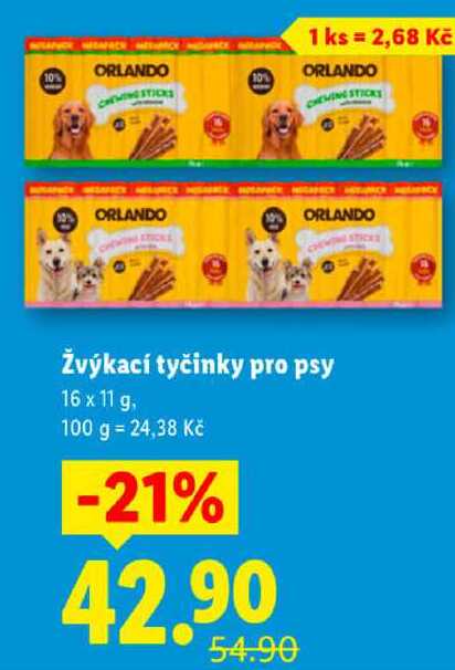 Žvýkací tyčinky pro psy, 16x 11 g