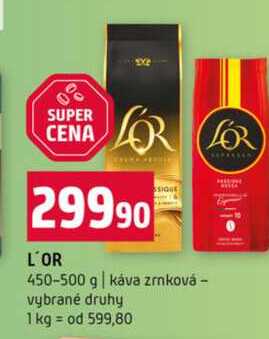 L'OR 450-500 g káva zrnková vybrané druhy