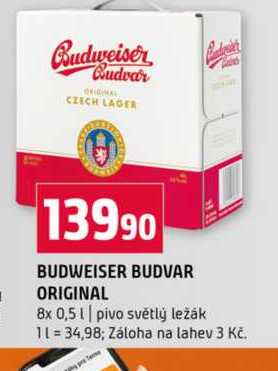 BUDWEISER BUDVAR ORIGINAL 8x 0,5l pivo světlý ležák  