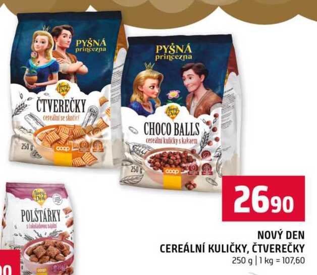 NOVÝ DEN CEREÁLNÍ KULIČKY, ČTVEREČKY 250 g 