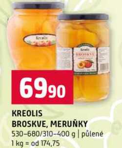KREOLIS BROSKVE, MERUŇKY 530-680/310-400 g půlené 