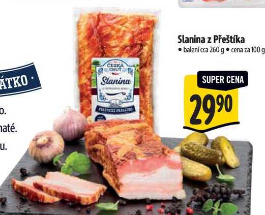 Slanina z Přeštíka, cena za 100 g 