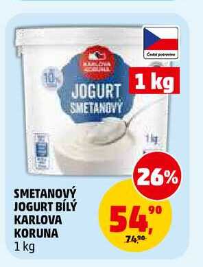 SMETANOVÝ JOGURT BÍLÝ KARLOVA KORUNA, 1 kg 