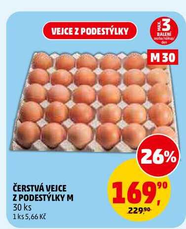 ČERSTVÁ VEJCE Z PODESTÝLKY M, 30 ks 