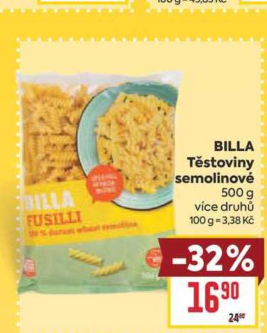 BILLA Těstoviny semolinové 500 g 