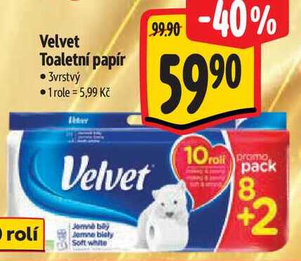 Velvet Toaletní papír, 10 rolí