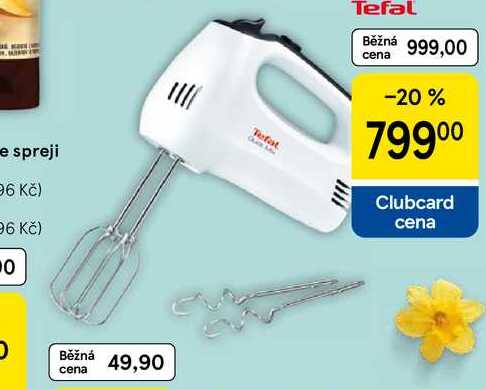 Tefal HT310138 Ruční šlehač, 300 W. 5 rychlosti a funkce turbo, se šlehacími metlami a hnětacími háky