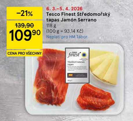 Tesco Finest Středomořský tapas Jamón Serrano, 118 g 