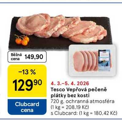 Tesco Vepřová pečeně plátky bez kosti, 720 g 