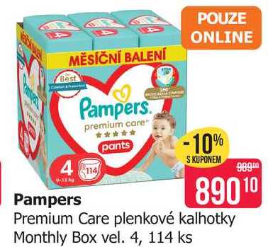 Pampers Premium Care plenkové kalhotky Monthly Box vel. 4, 114 ks 