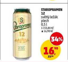 STAROPRAMEN 12 světlý ležák plech, 0,5 l