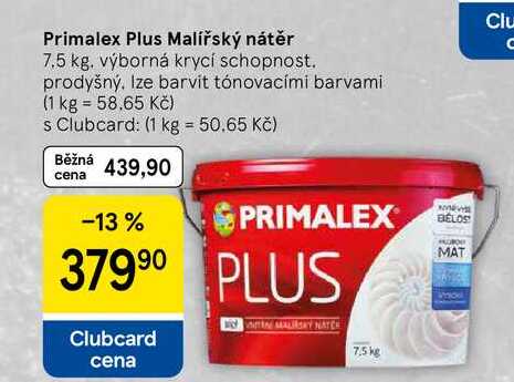 Primalex Plus Malířský nátěr, 7.5 kg. výborná krycí schopnost. prodyšný. Ize barvit tónovacími barvami  