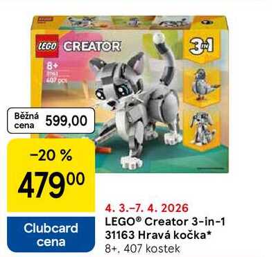 LEGO® Creator 3-in-1 31163 Hravá kočka 8+, 407 kostek 