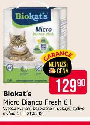 Biokat's Micro Bianco Fresh 6l Vysoce kvalitní, bezprašné hrudkující stelivo s vůní