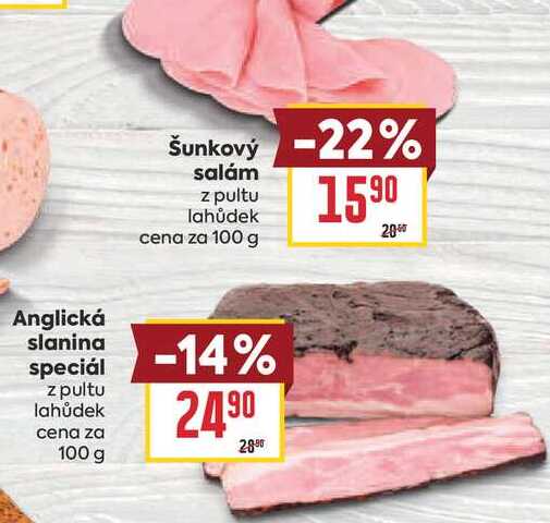 Anglická slanina speciál z pultu lahůdek cena za 100 g 