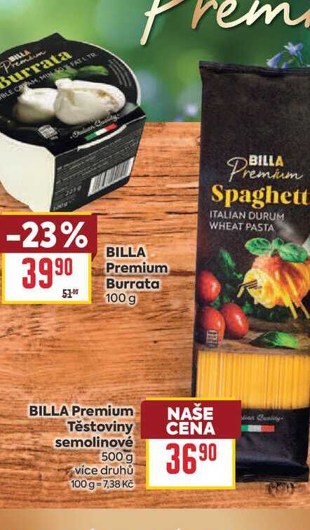 BILLA Premium Těstoviny semolinové 500 g 
