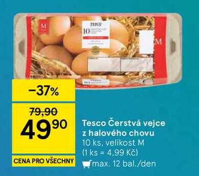 Tesco Čerstvá vejce z halového chovu, 10 ks, velikost M