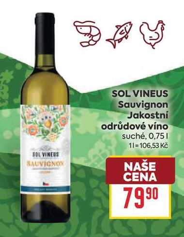 SOL VINEUS Sauvignon Jakostní odrůdové víno suché, 0,75l