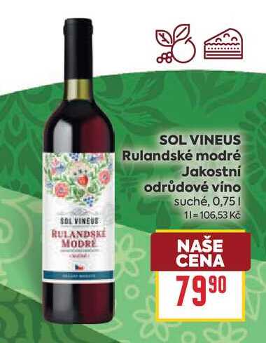 SOL VINEUS Rulandské modré Jakostní odrůdové víno suché, 0,75l