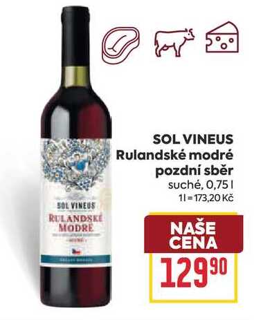 SOL VINEUS Rulandské modré pozdní sběr suché, 0,75l
