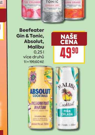 Beefeater Gin & Tonic, Absolut, Malibu 0,25l