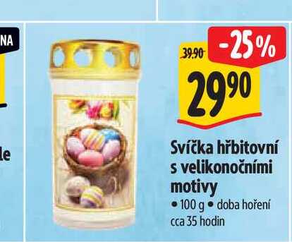 Svíčka hřbitovní s velikonočními motivy 100 g