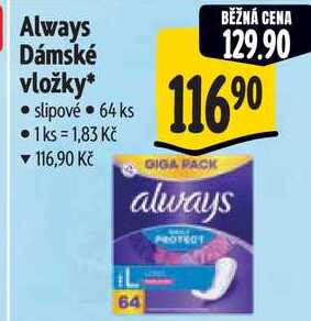 Always Dámské vložky, 64 ks