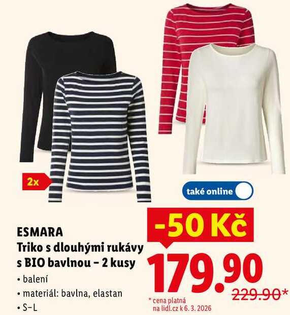 ESMARA Triko s dlouhými rukávy s BIO bavlnou - 2 kusy 