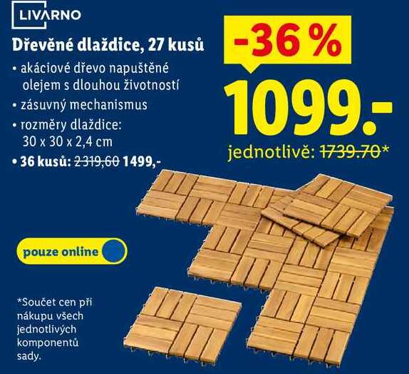 Dřevěné dlaždice, 27 kusů 