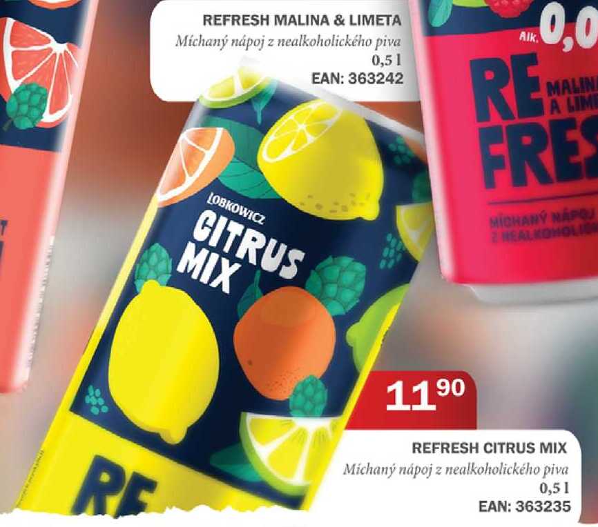 REFRESH CITRUS MIX Míchaný nápoj z nealkoholického piva 0,5l