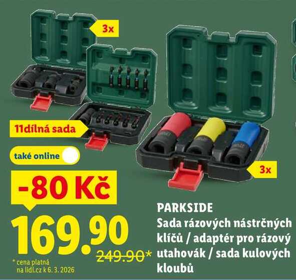 PARKSIDE Sada rázových nástrčných klíčů/adaptér pro rázový utahovák/sada kulových kloubů 