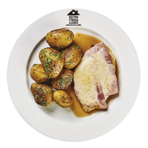 Kuřecí plátek se šunkou a sýrem s bramborami grenaille
