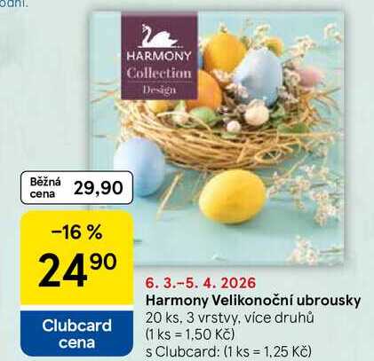 Harmony Velikonoční ubrousky, 20 ks, 3 vrstvy, více druhů