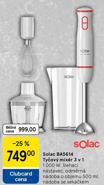 Solac BA5614 solac Tyčový mixér 3 v 1, 1000 W, šlehací nástavec. odměrná nádoba o objemu 500 ml. nádoba se sekáčkem 