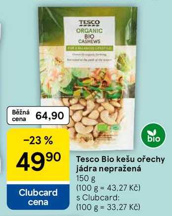 Tesco Bio kešu ořechy jádra nepražená, 150 g  