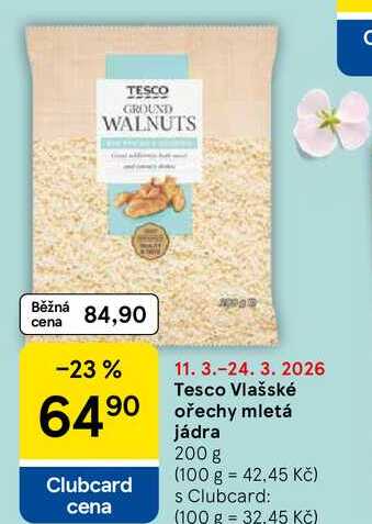 Tesco Vlašské ořechy mletá jádra, 200 g 
