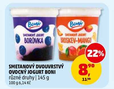 SMETANOVÝ DVOUVRSTVÝ OVOCNÝ JOGURT BONI, 145 g 