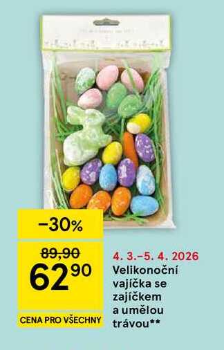 Velikonoční vajíčka se zajíčkem a umělou trávou